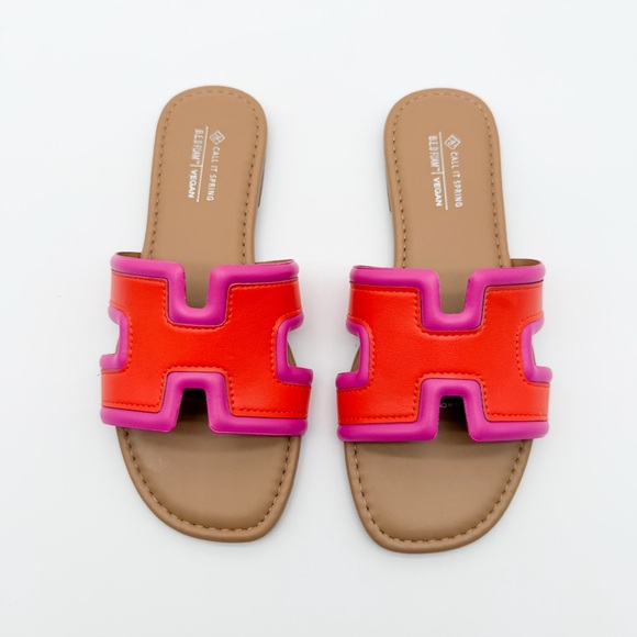 Call It Spring Kamiko Multicolor Slide Sandals Red Orange Pink 6 NEW - Picture 4 of 14